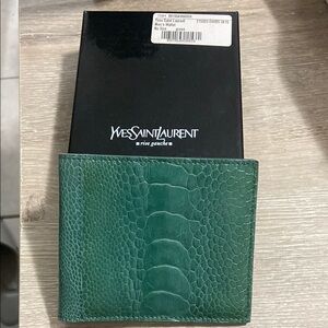 Vintage Yves Saint Laurent Green Embossed Leather Wallet